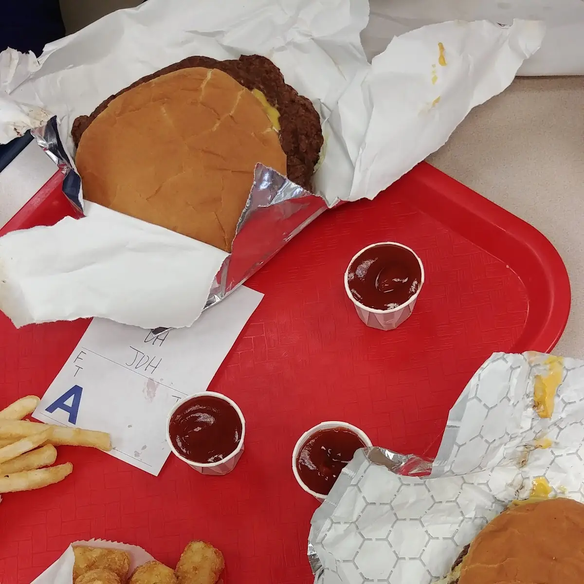 Cheeseburger and Breaded Mushrooms