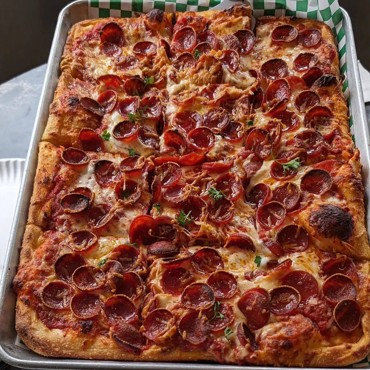 Square Pepperoni Slice with Basil