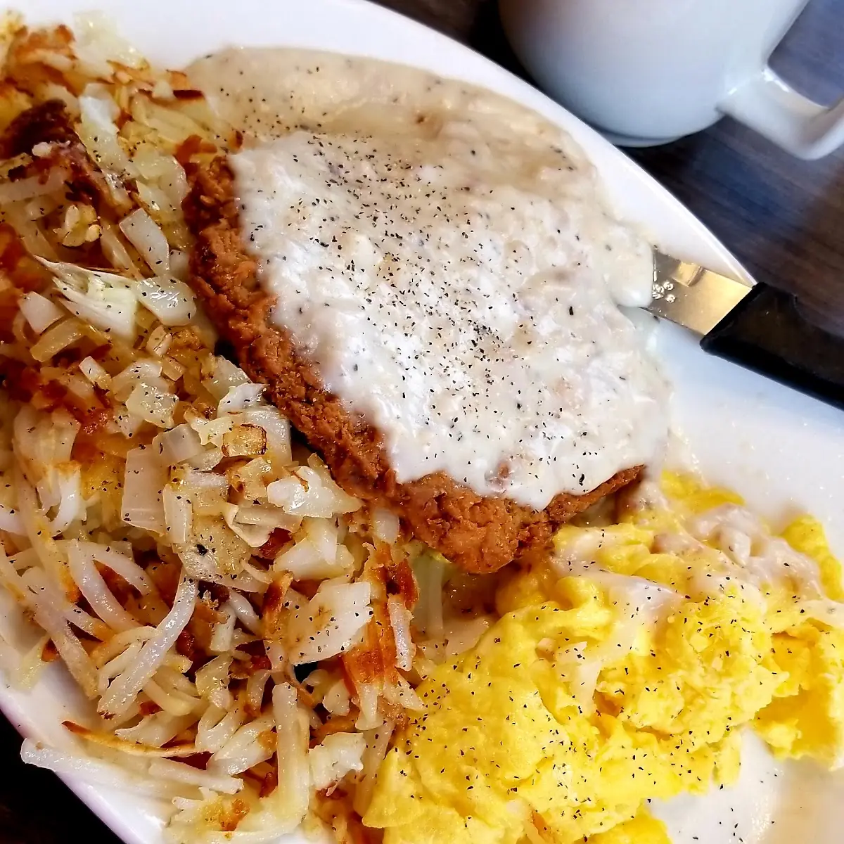 Country Fried Steak w Scrambled Eggs