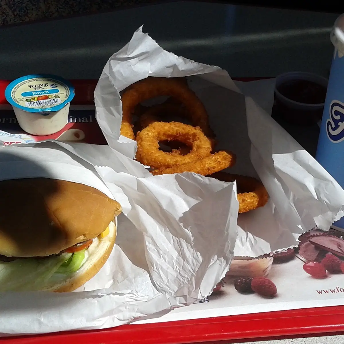 Cheeseburger Onion Rings and a Drink