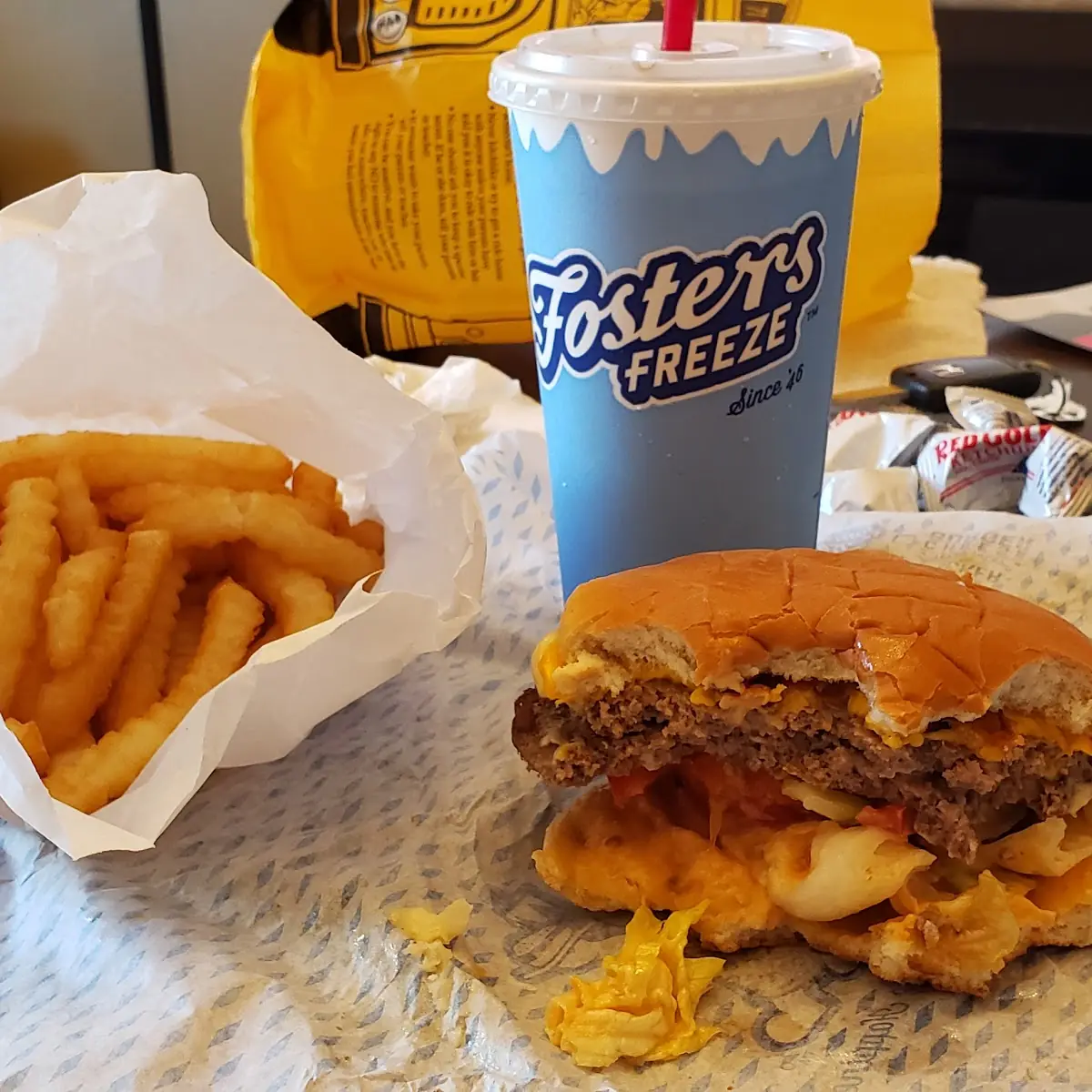 Double Frostee Cheese Burger and Fries