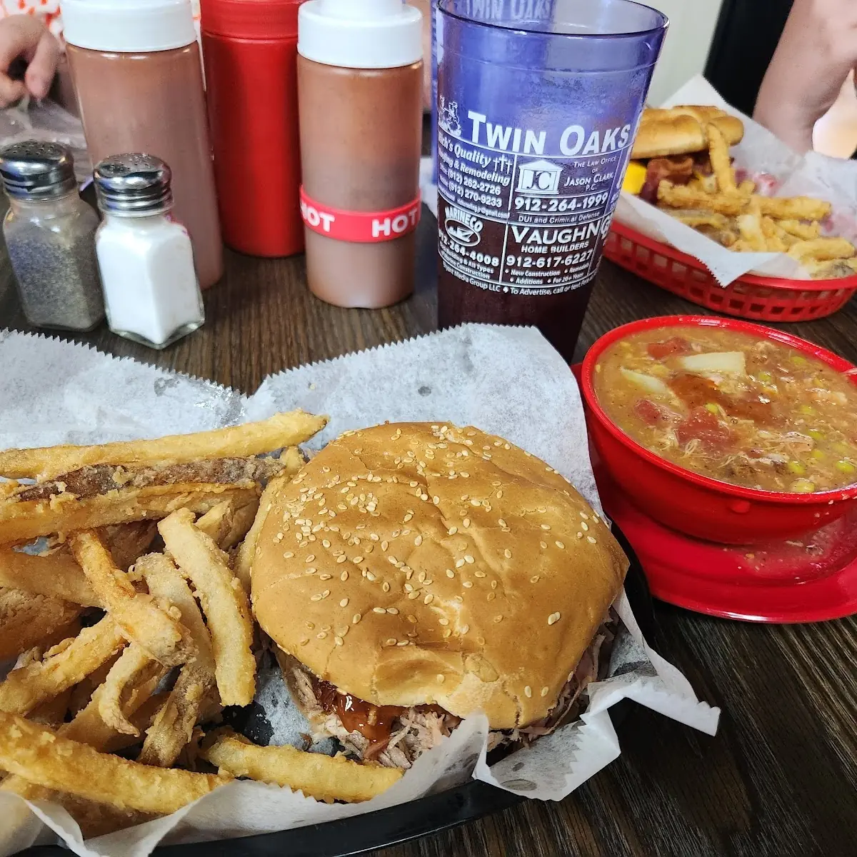 Pulled Pork Sandwich Fries Brunswick Stew
