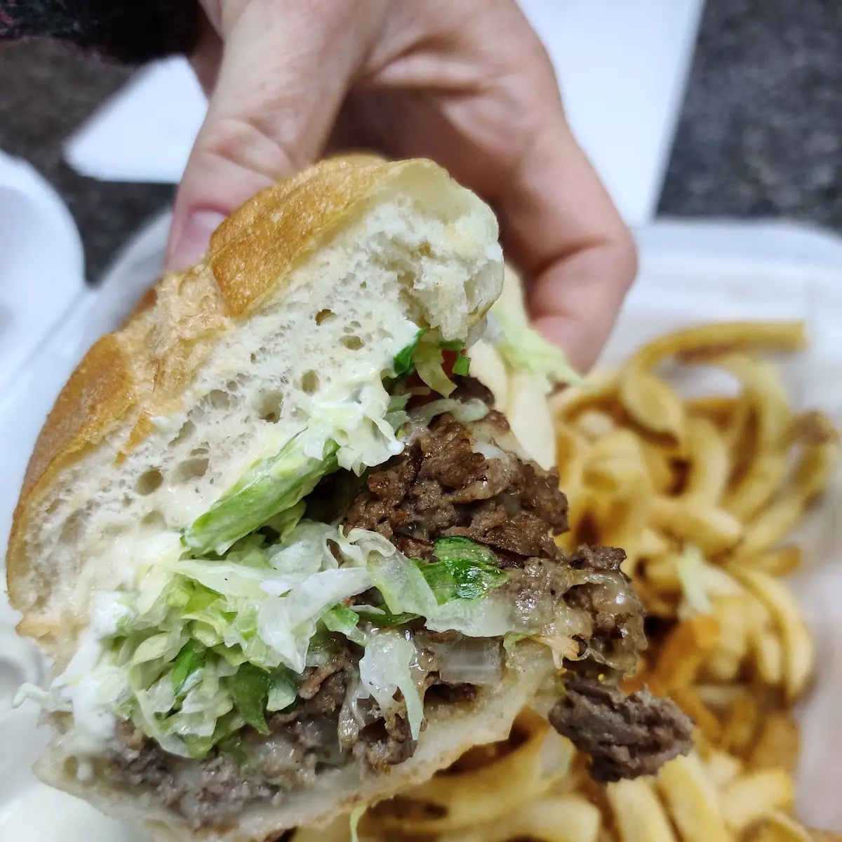Cheese Steak and Curly Fries