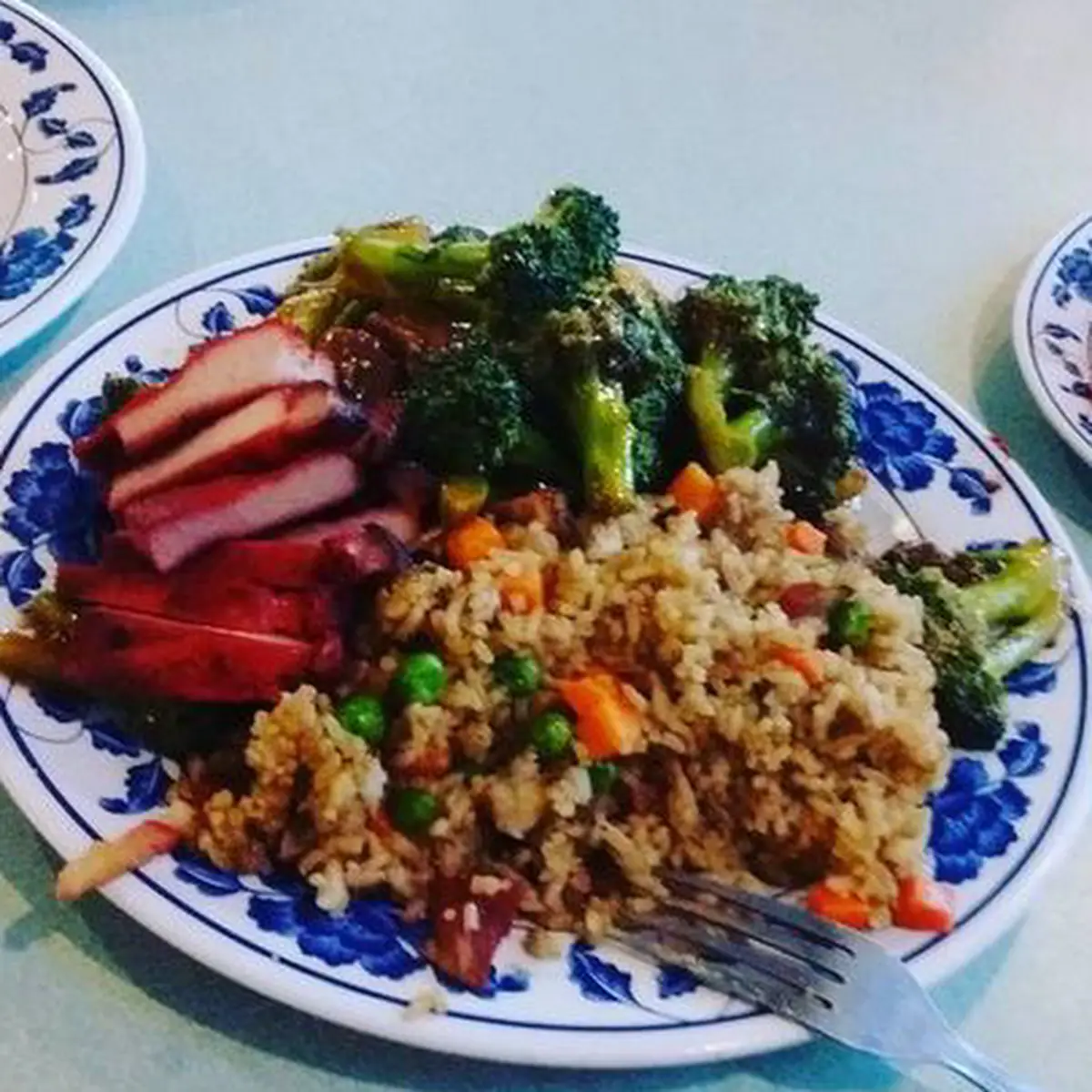 Beef and Broccoli with Barbecue Pork Fried Rice