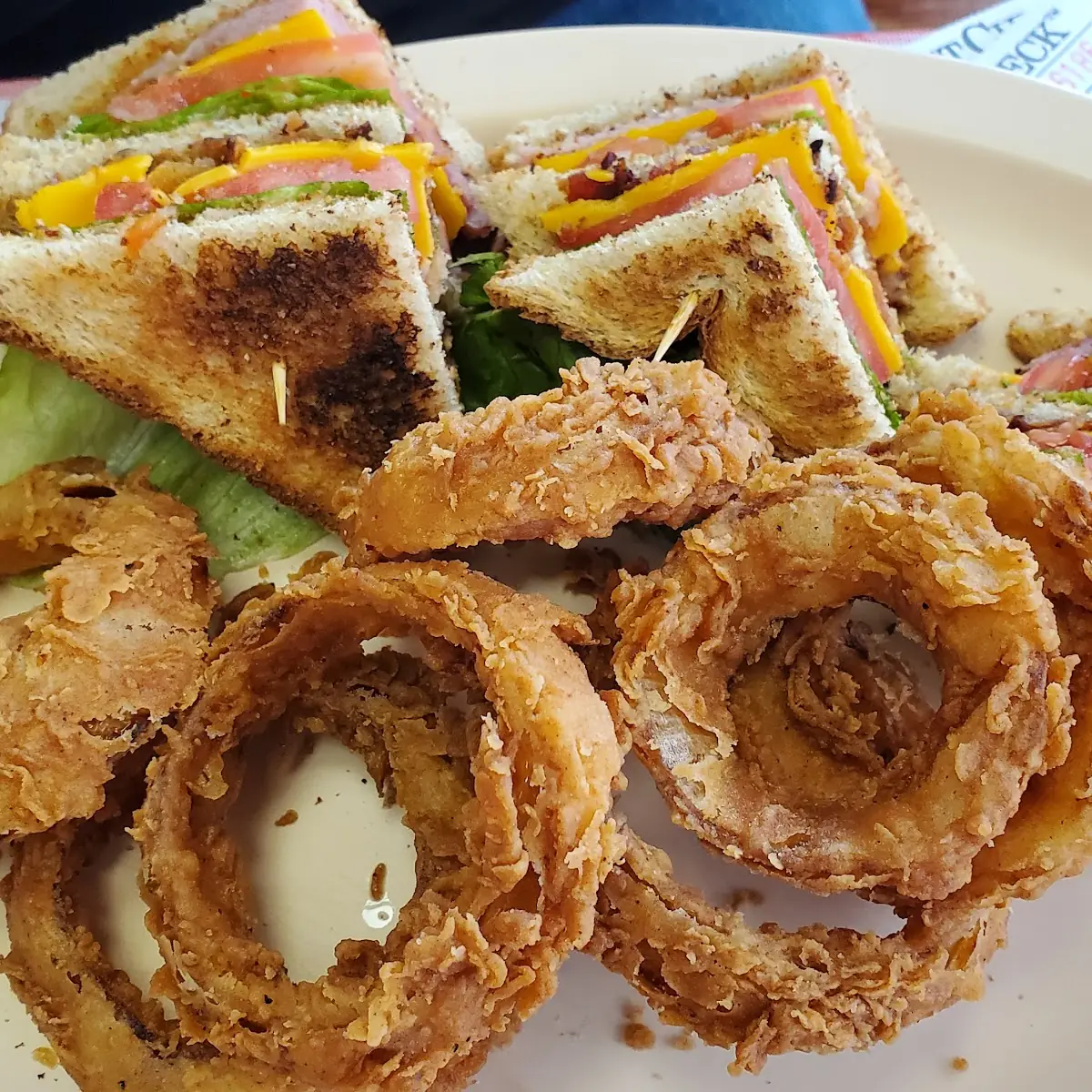 Club Sandwich with Onion Rings