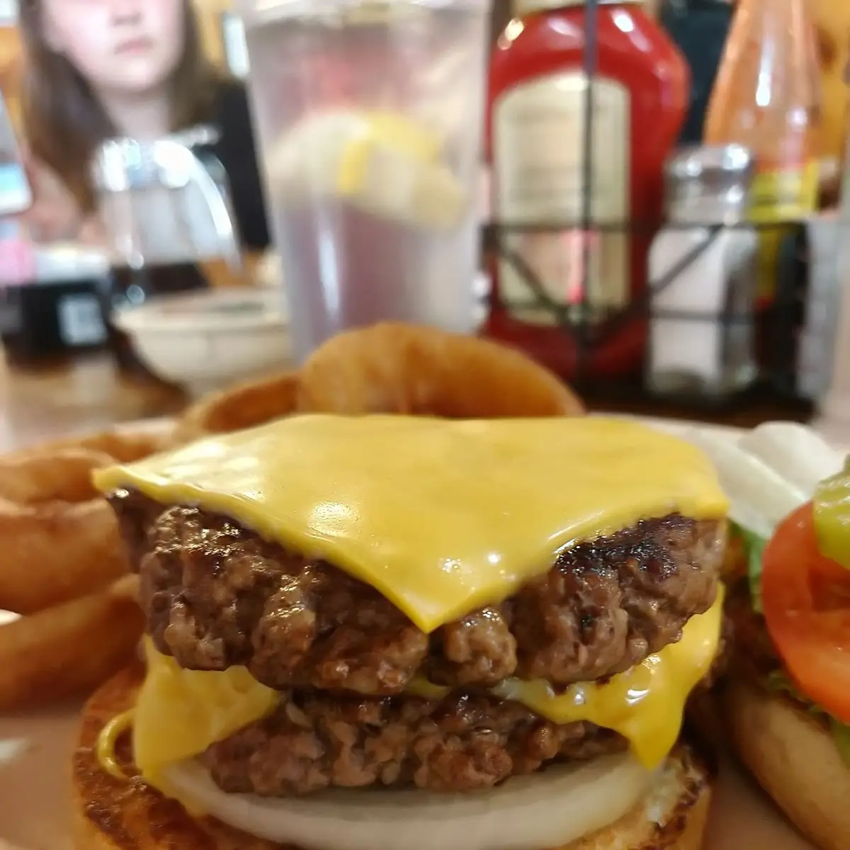 Double Cheeseburger with Onion Rings