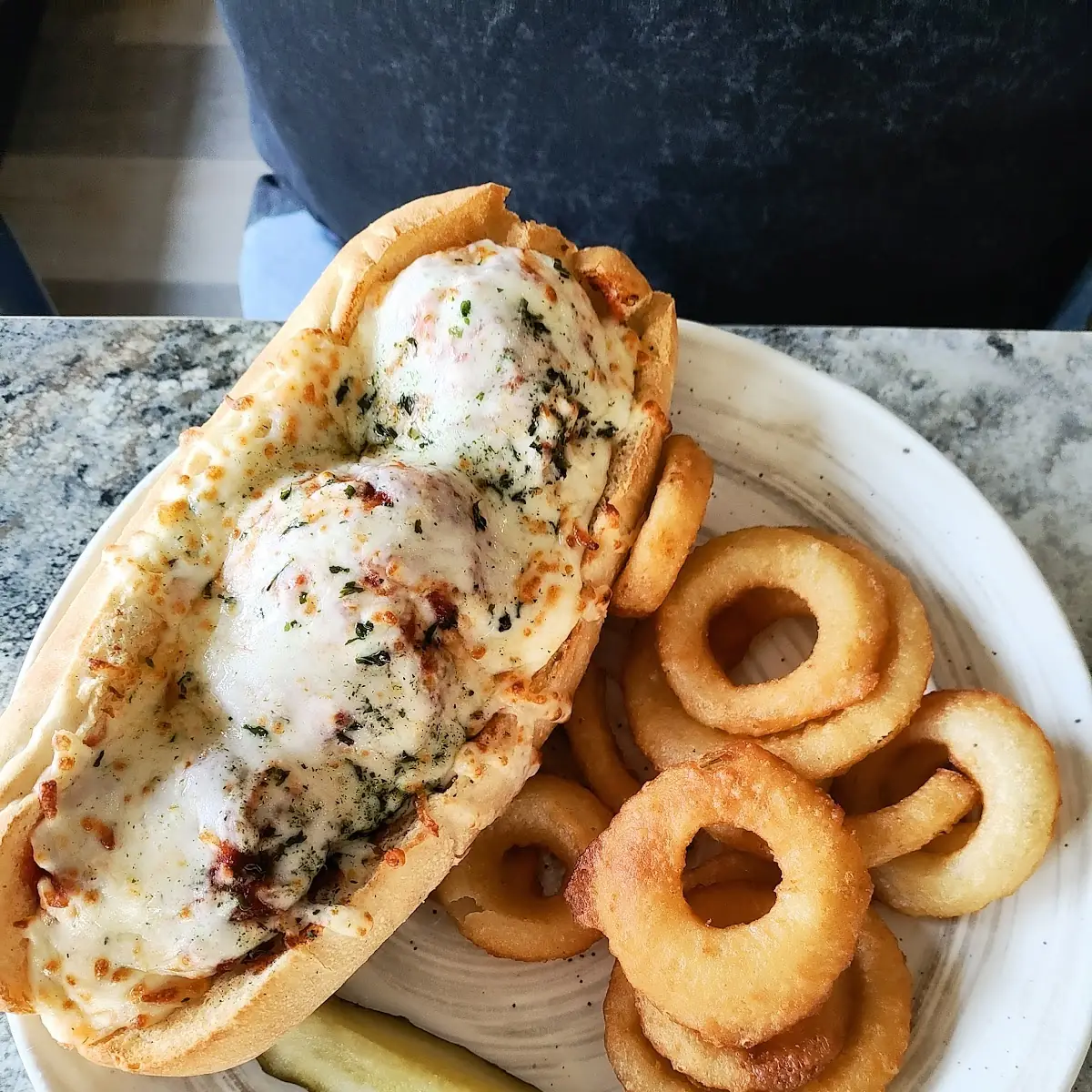 Meatball Sandwich with Onion Rings