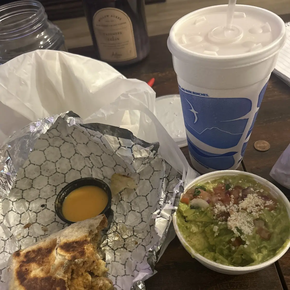 Chicken Burrito and Guacamole Dip