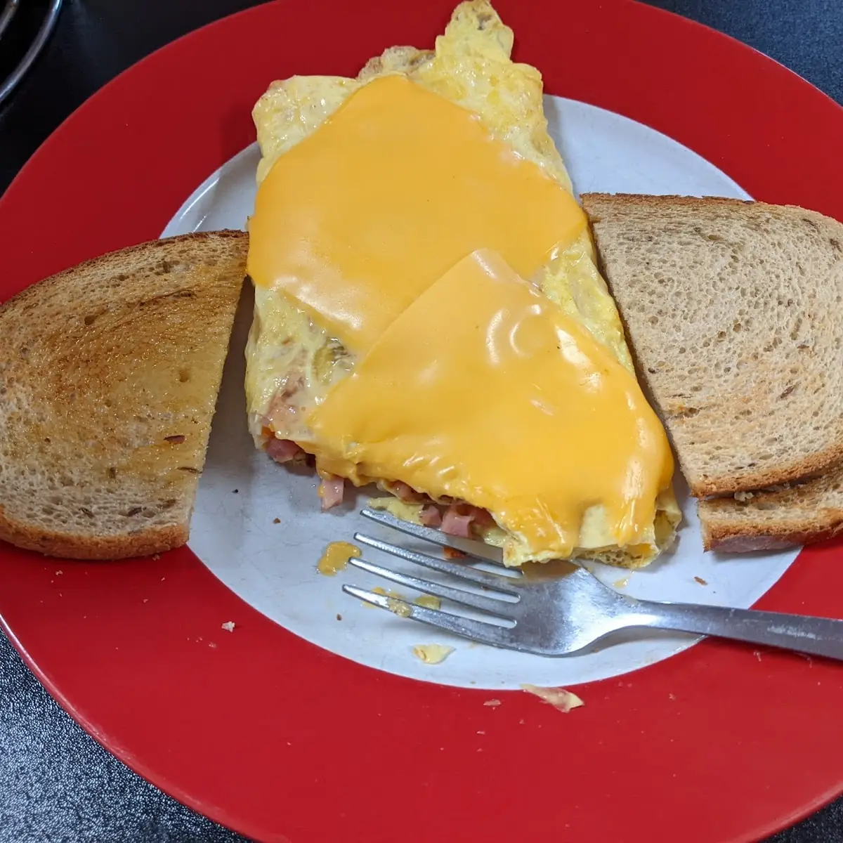 Ham and Cheese Omelette with Rye Toast