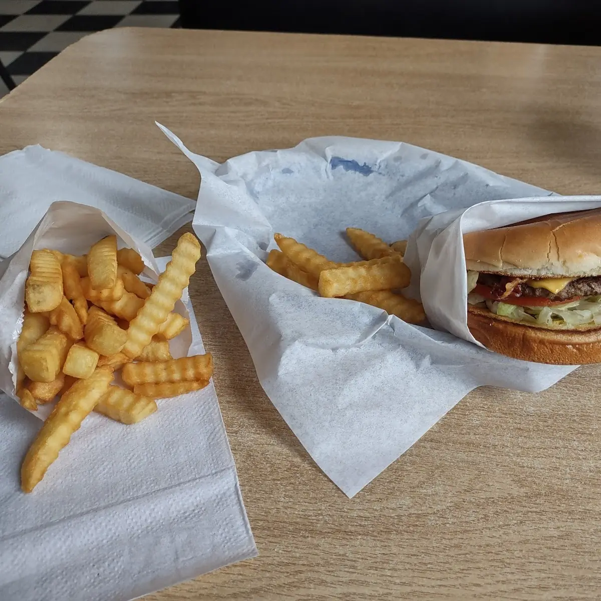 Bacon Cheese Burger and Fries