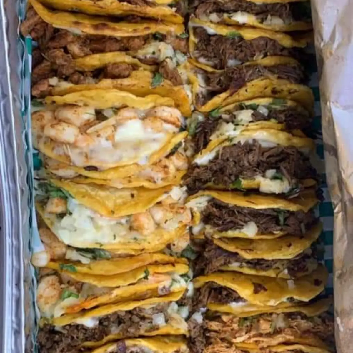 Barbacoa Tacos Right and Shrimp Tacos Left