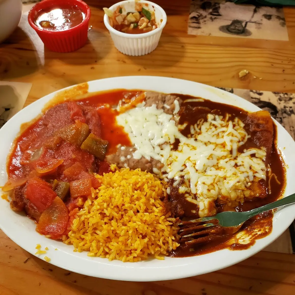 2 Cheese Enchiladas 1 Chili Relleno Rice and Beans