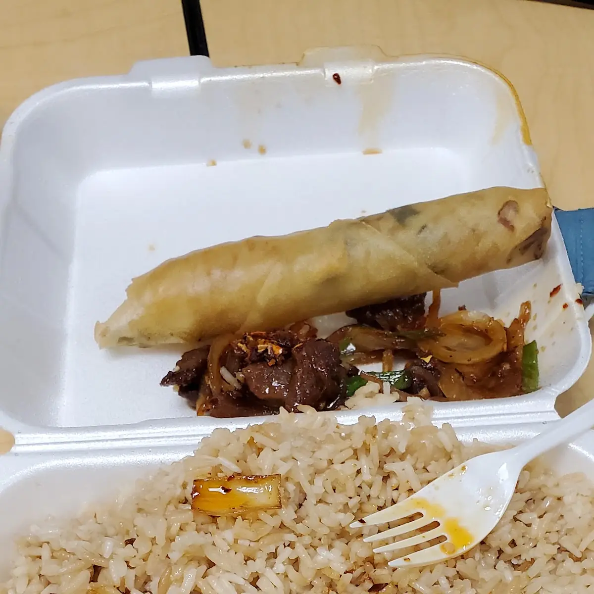 Mongolian Beef with Fried Rice and Egg Roll Extra Charge