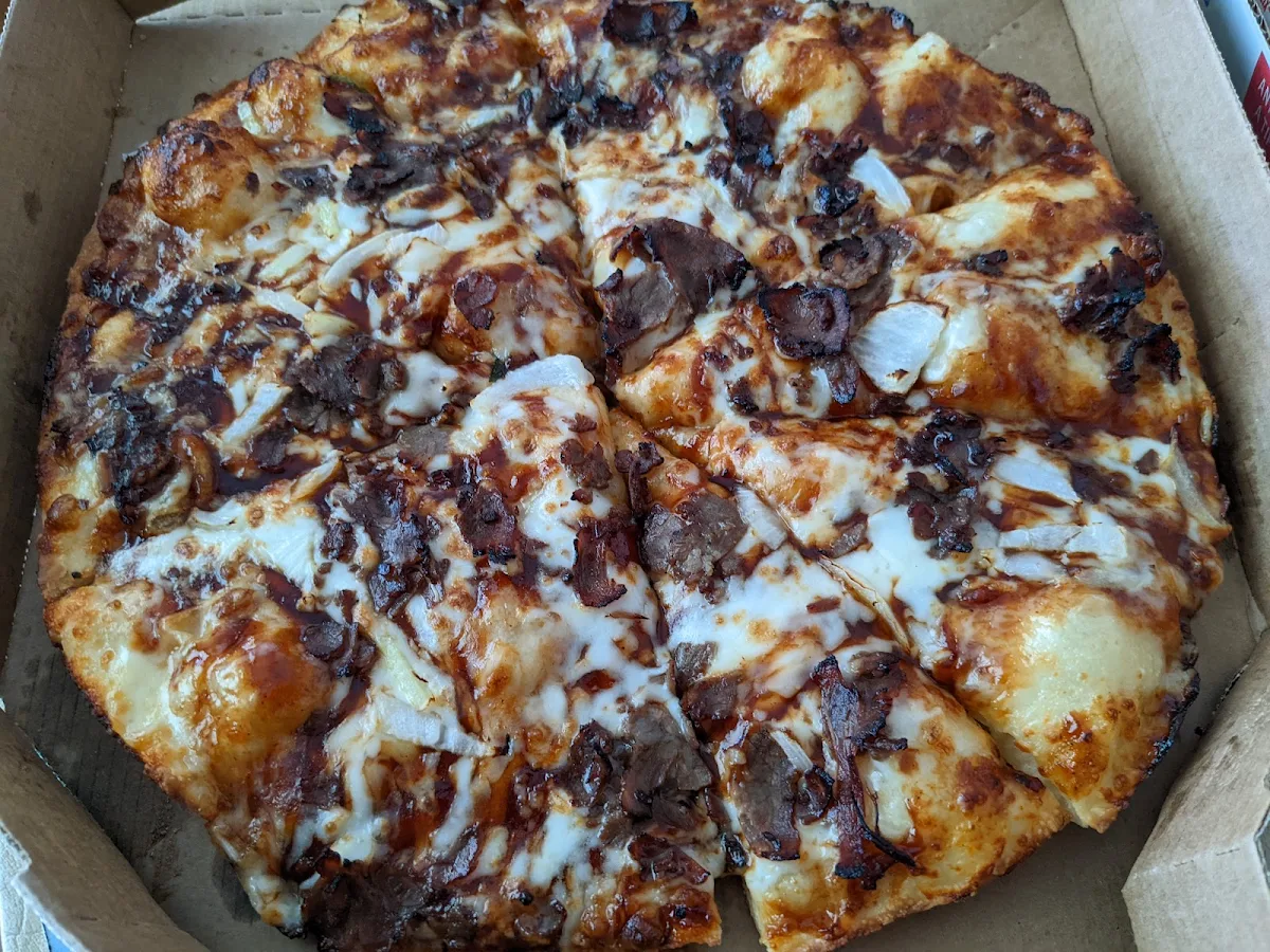 Medium Pan Pizza with Philly Steak Onions and Barbecue Sauce