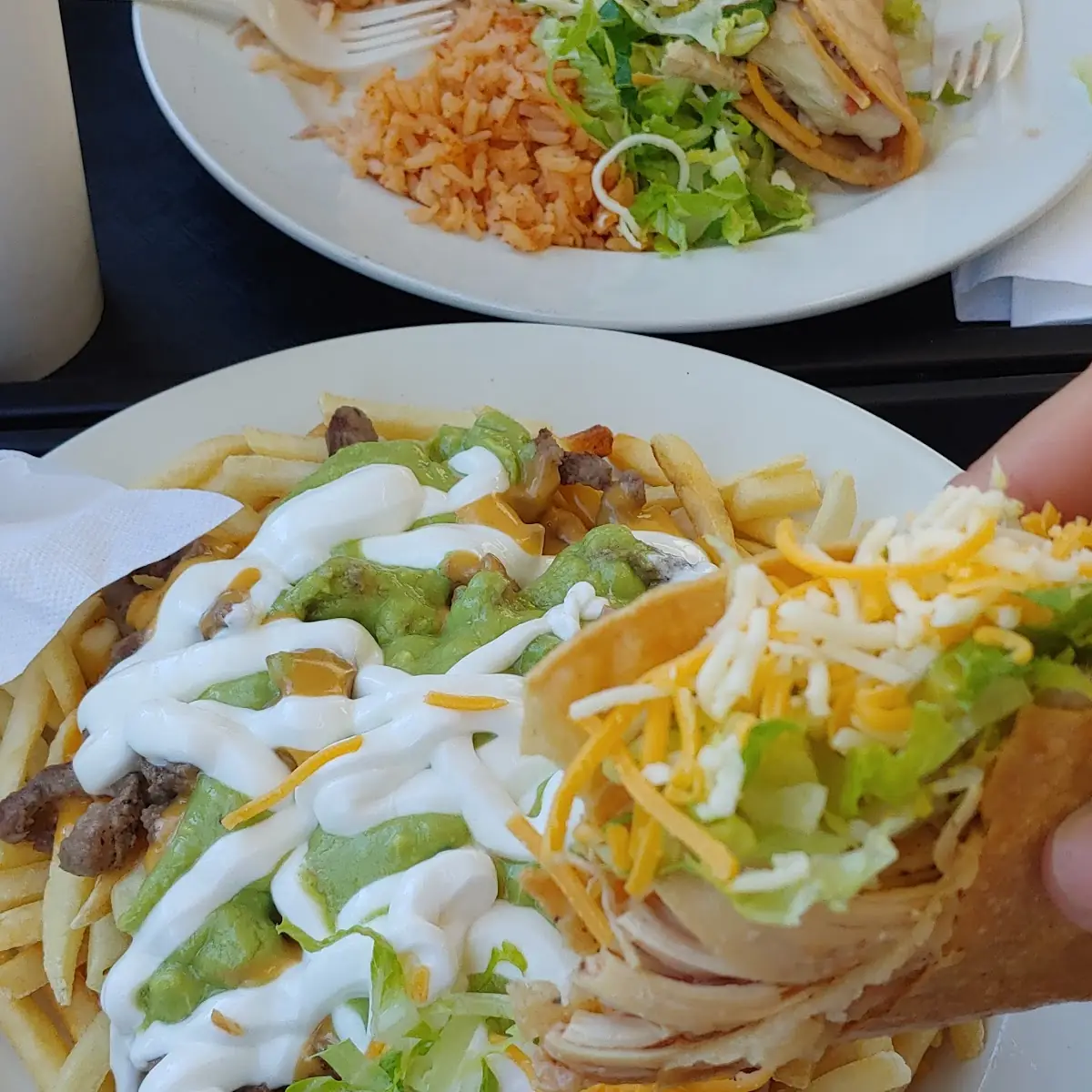 Asada Fries and Chicken Tacos