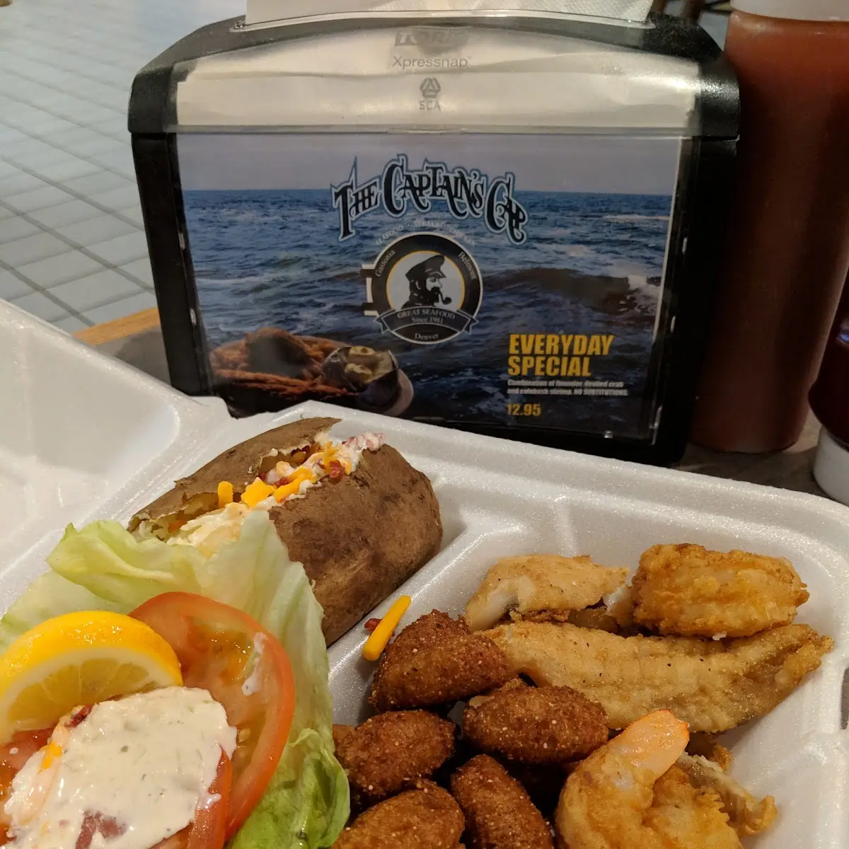 Steak and Fried Shrimp