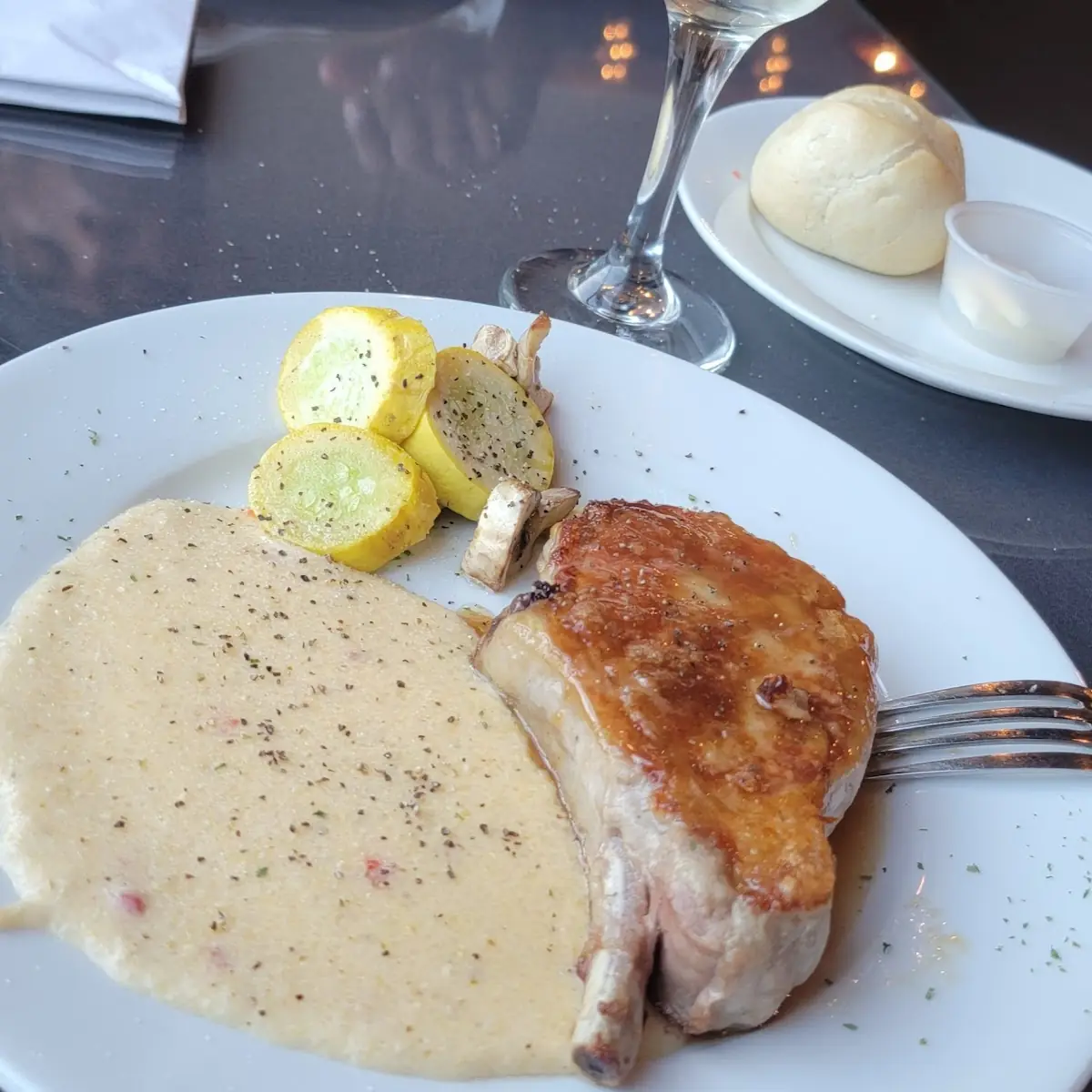 Pork Chop with Pimiento Grits