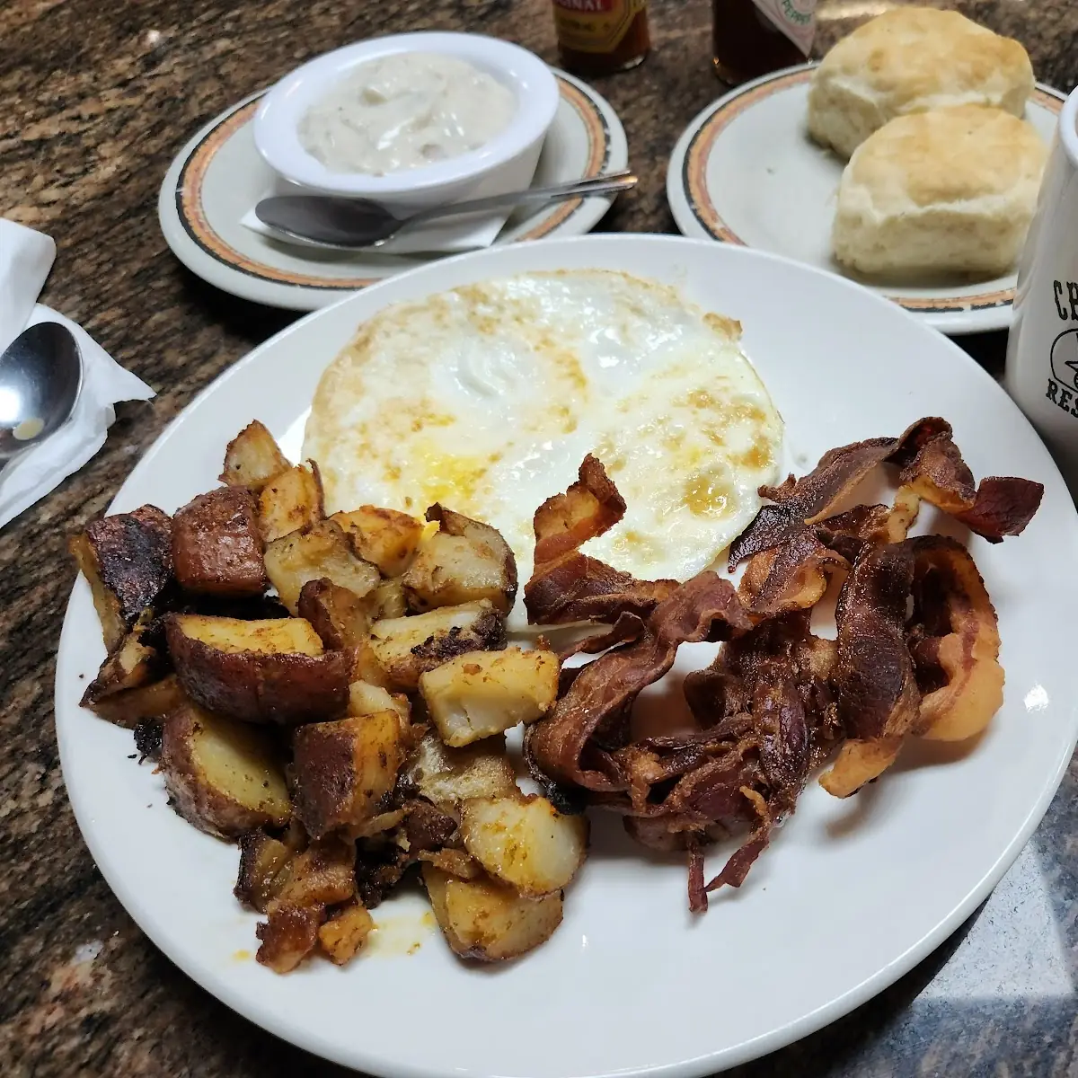 Bacon Eggs Toast and Potatoes