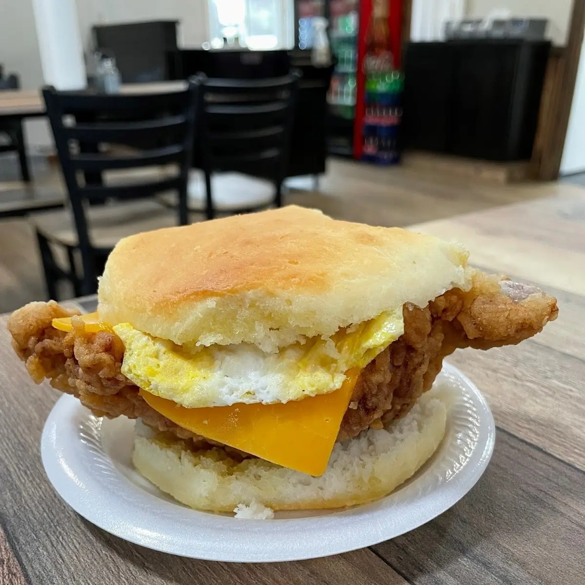 Fried Tenderloin Egg and Cheese Biscuit