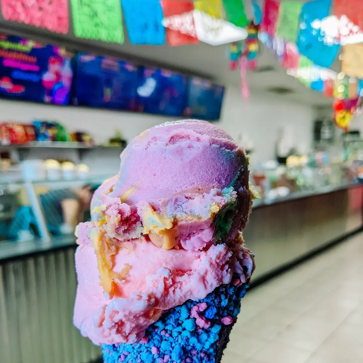 Pine Nut and Rainbow in a Waffle Cone