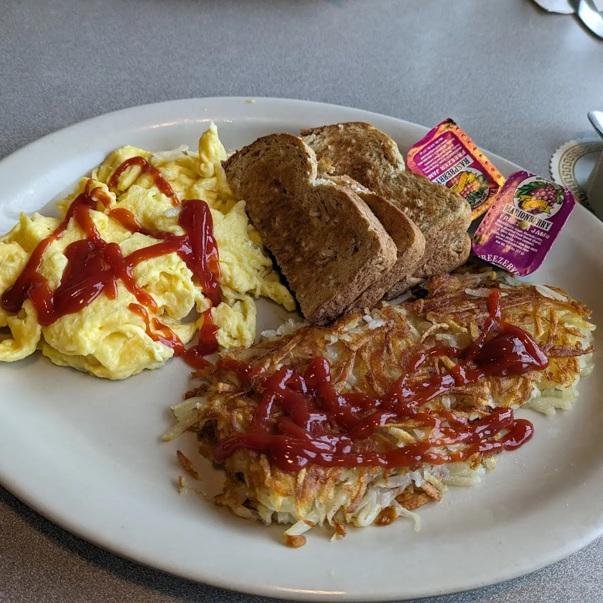 3 Eggs Hash Browns and Toast