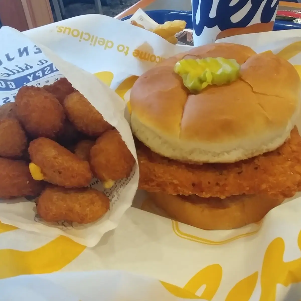 Spicy Crispy Chicken Sandwich and Cheese Curds