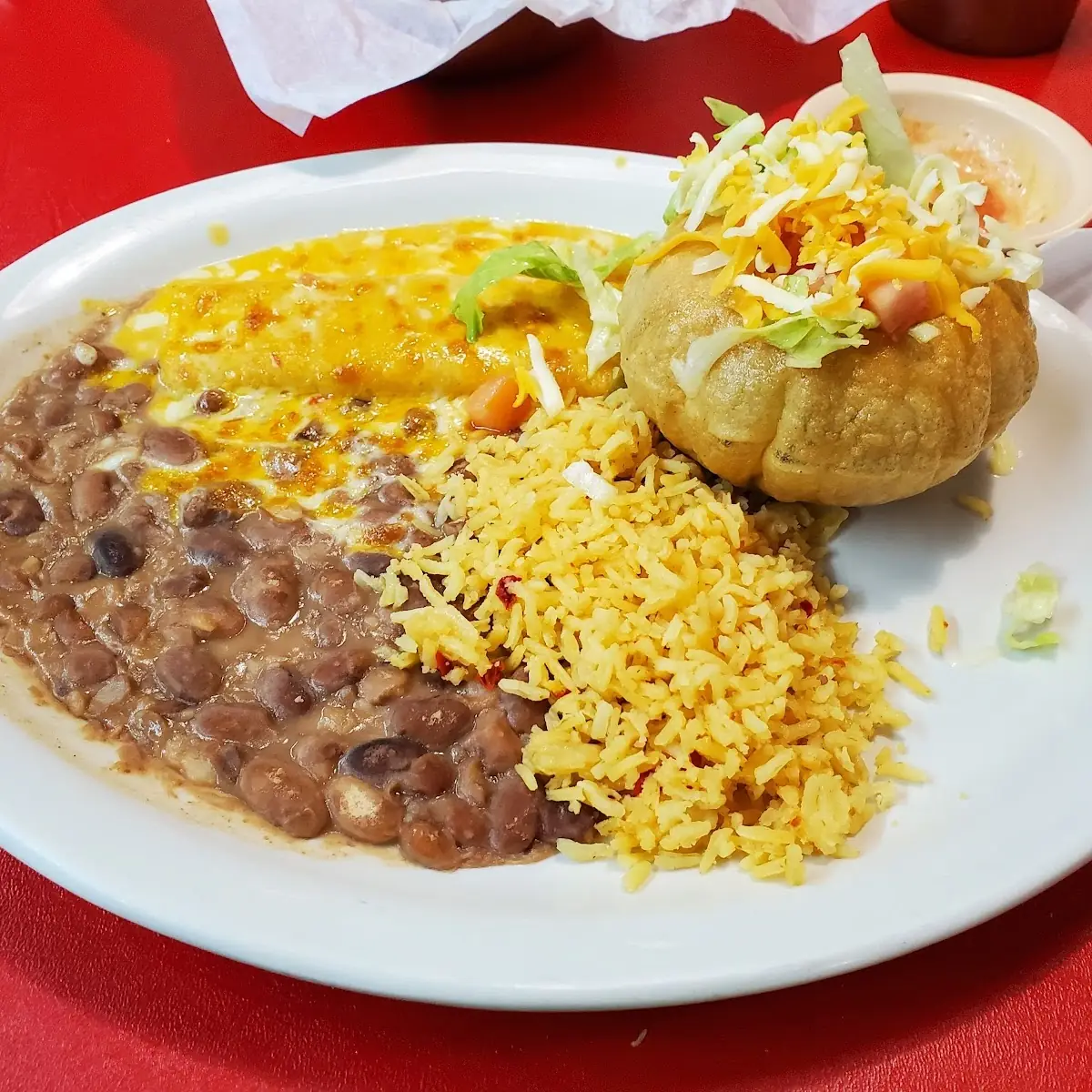 Enchilada and Puff Taco Plate