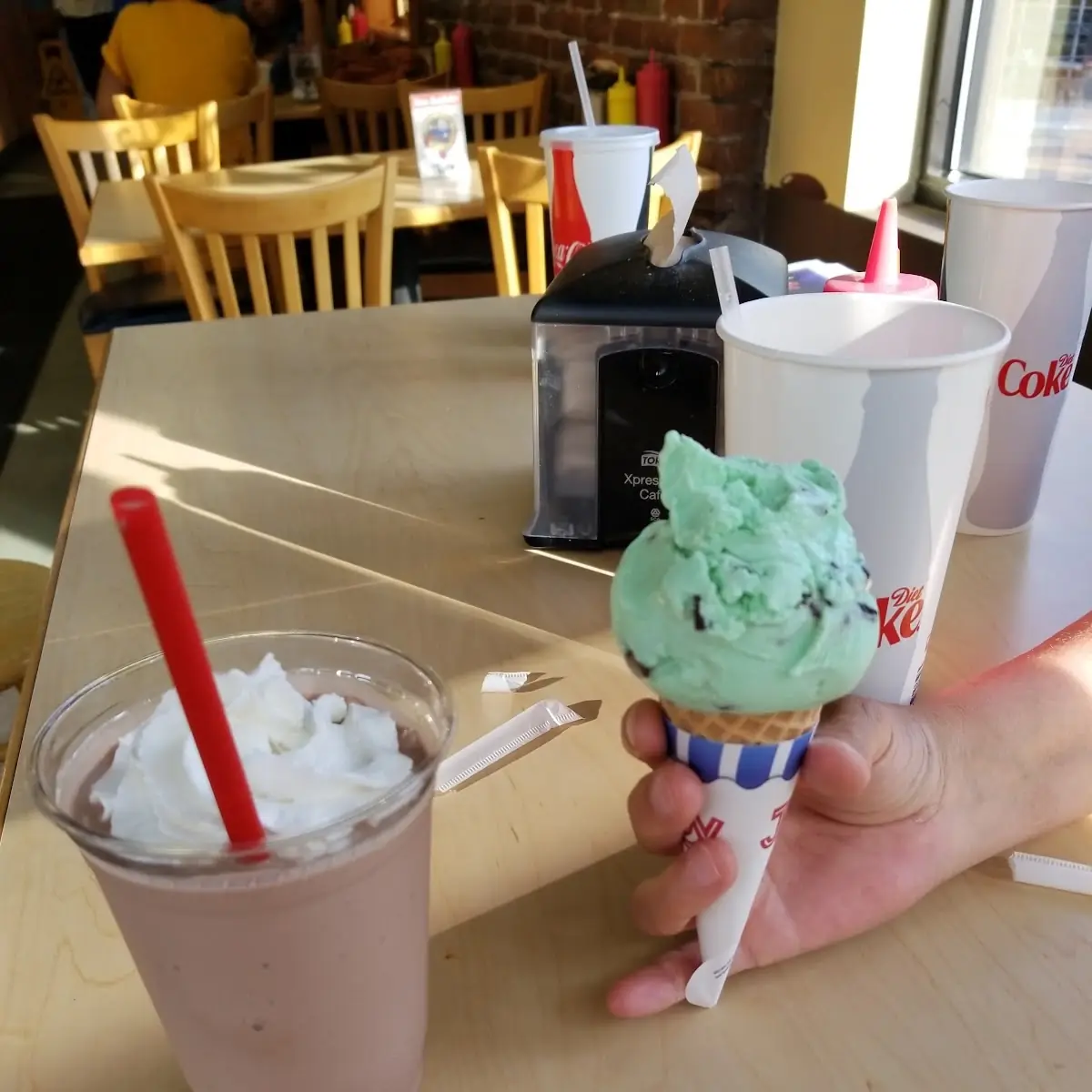 Chocolate Shake and Mint Ice Cream Cone