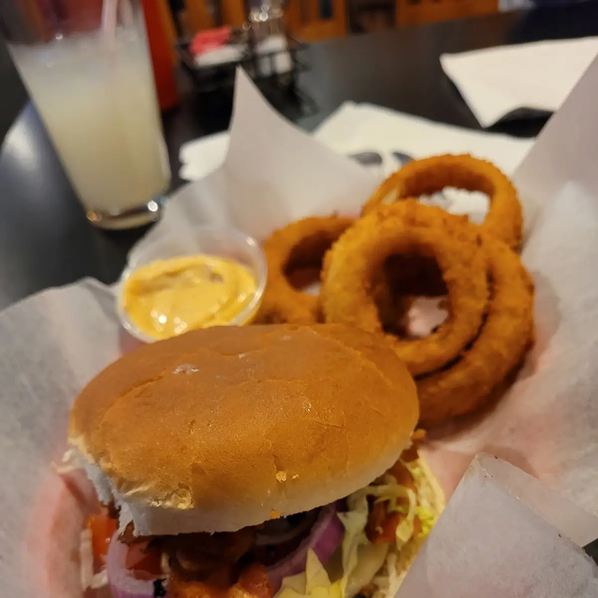 1 4 Burger with Onion Rings