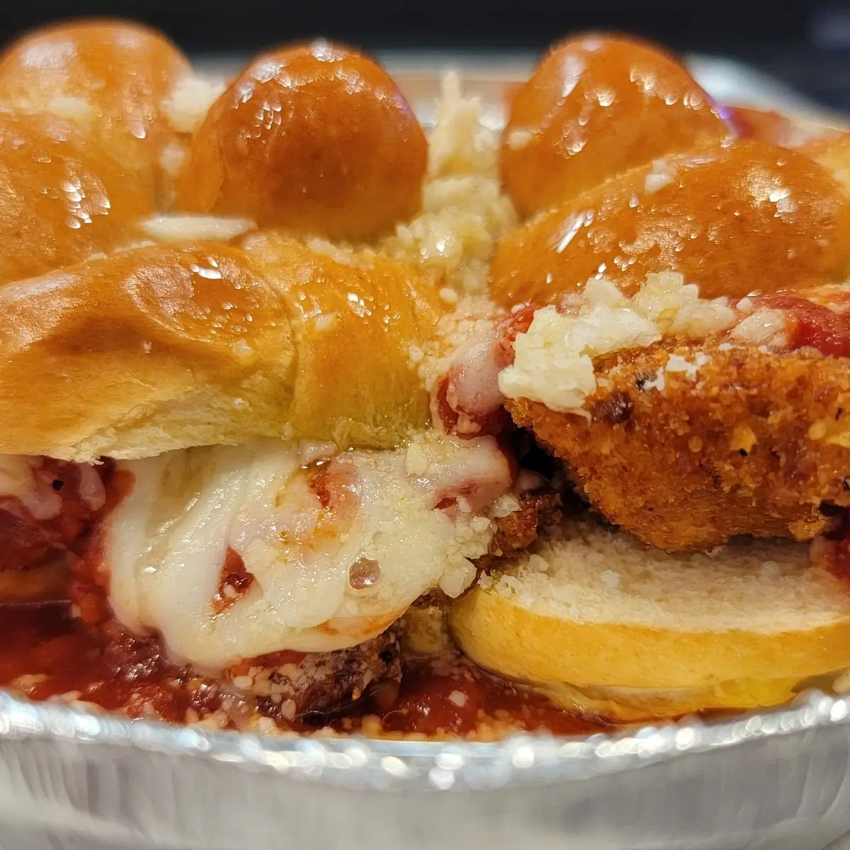 Garlic Knot Chicken Parm Slider