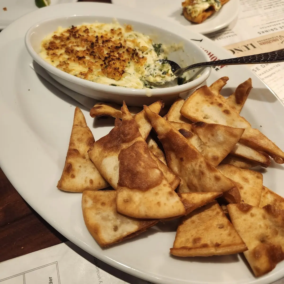 Baked Spinach Dip with Fried Pita