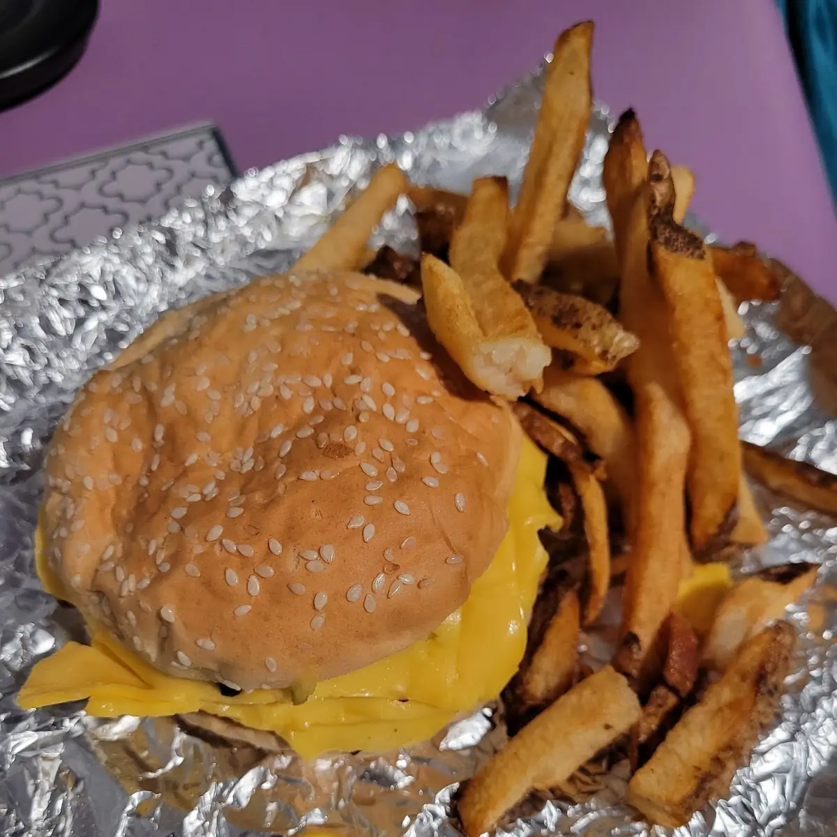 Double Cheeseburger and Fries with Cheese