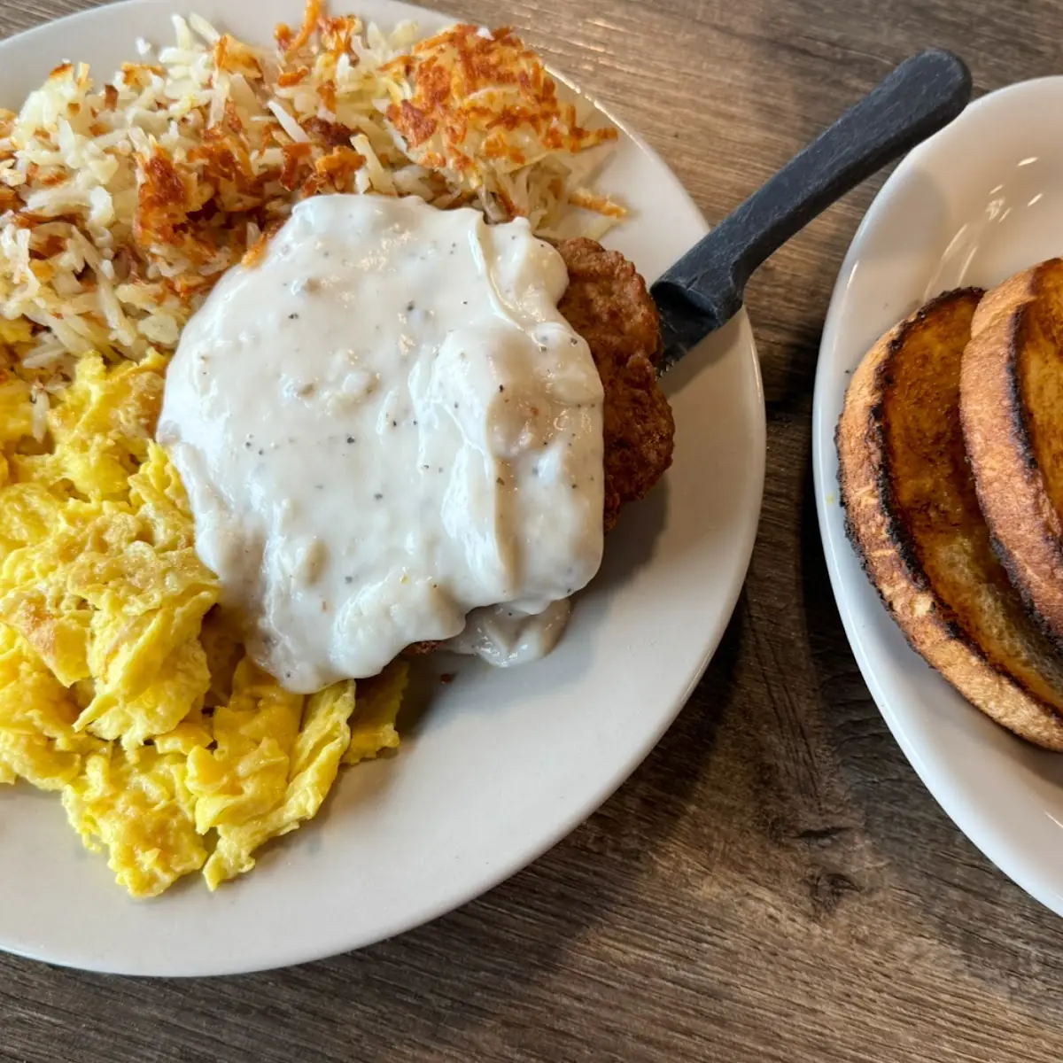 Country Fried Steak with Eggs and Hashbrowns
