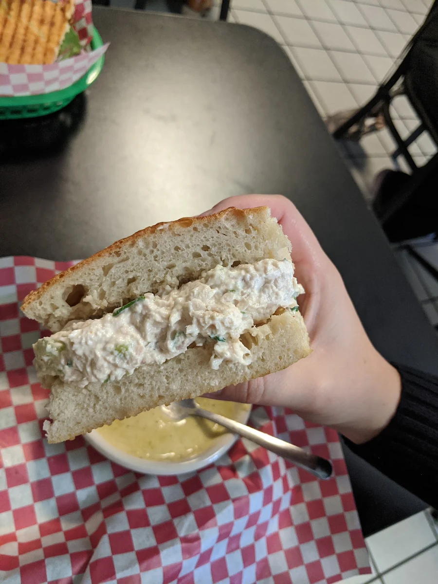 Chicken Salad Sandwich and Broccoli Cheddar Soup