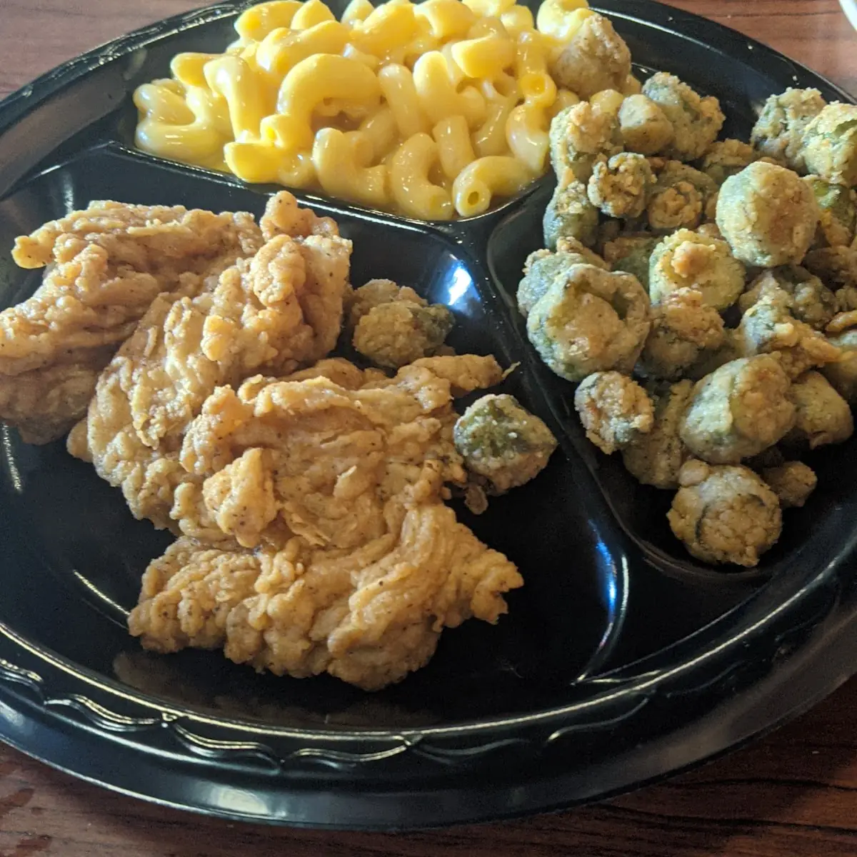 Chicken Breast Mac and Cheese and Fried Okra
