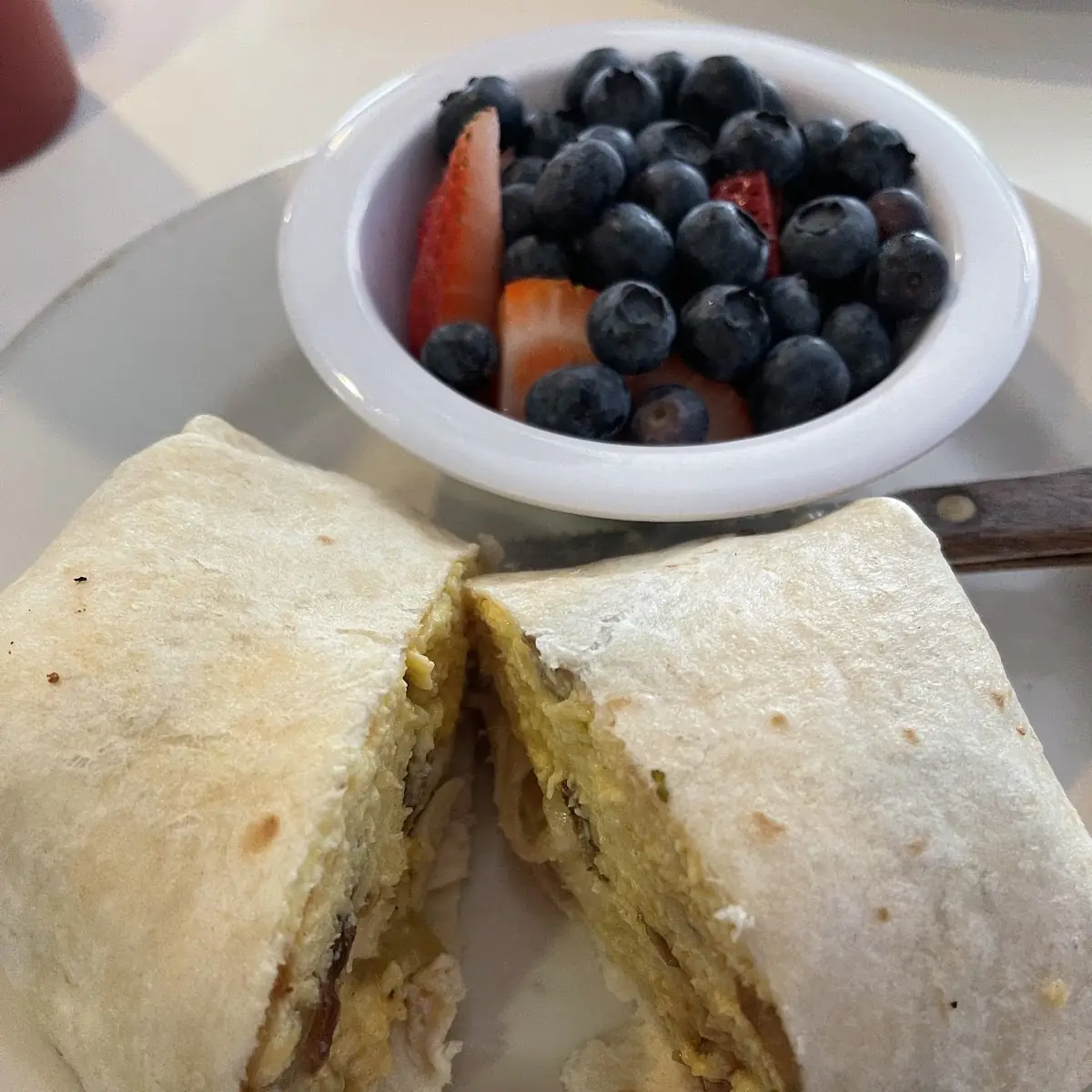 Breakfast Burrito with Fresh Fruit Side