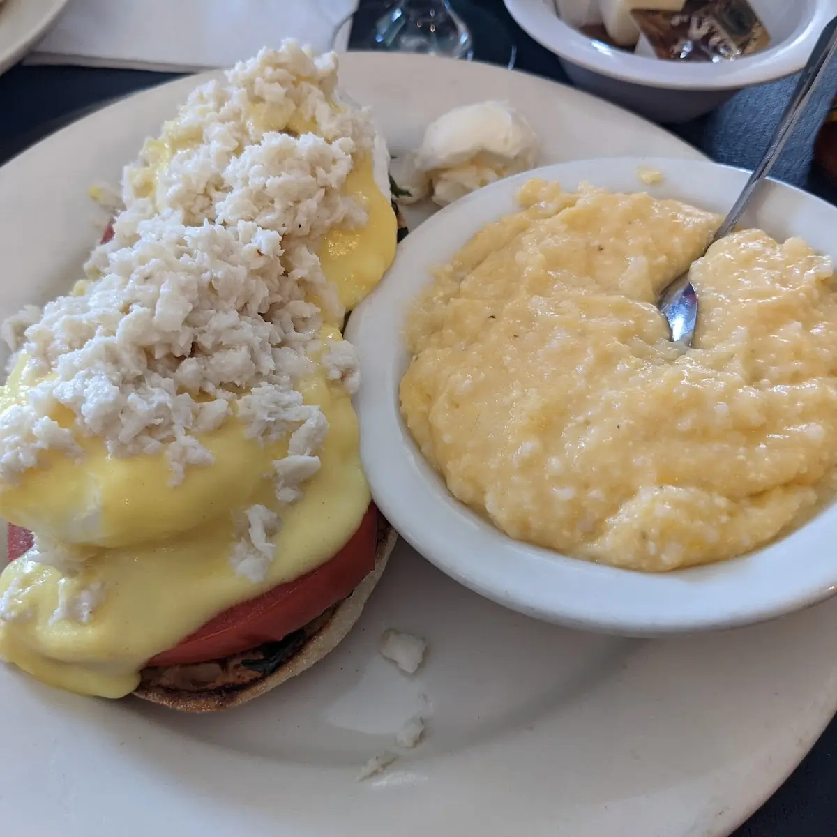 Lump Crab Benedict with Cheesy Grits