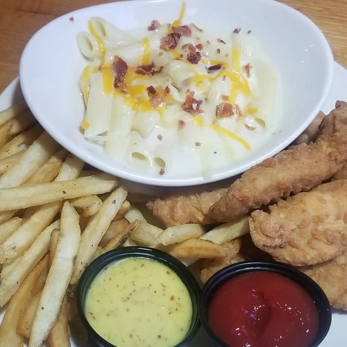 Chicken Fingers Fries and Smashed Potatoes