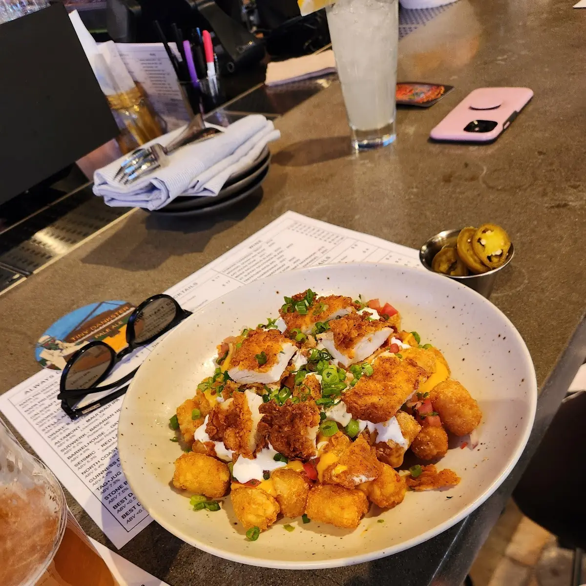 Tot-Chos with Fried Chicken