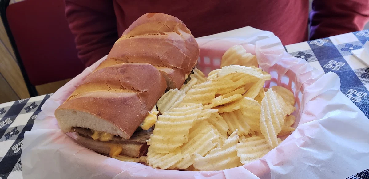 Prime Rib and Cheese Sandwich with Potato Chips