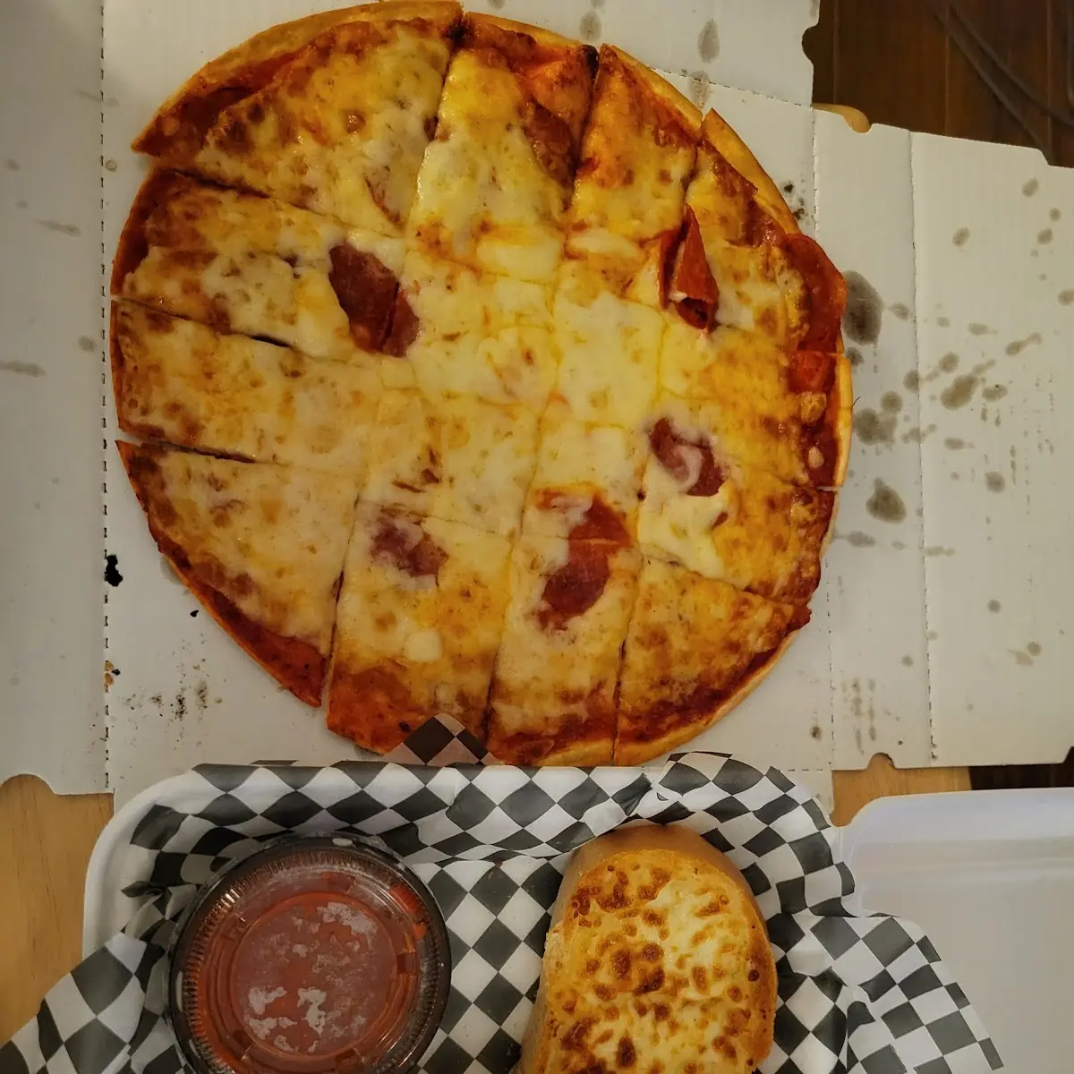 Pepperoni Pizza with Light Cheese and Cheese Bread