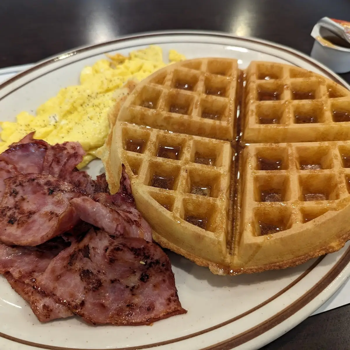 Belgian Waffle Scrambled Eggs Turkey Bacon