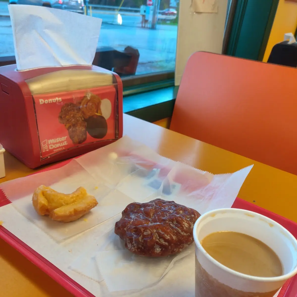 Old Fashioned Donut Apple Fritter and Coffee