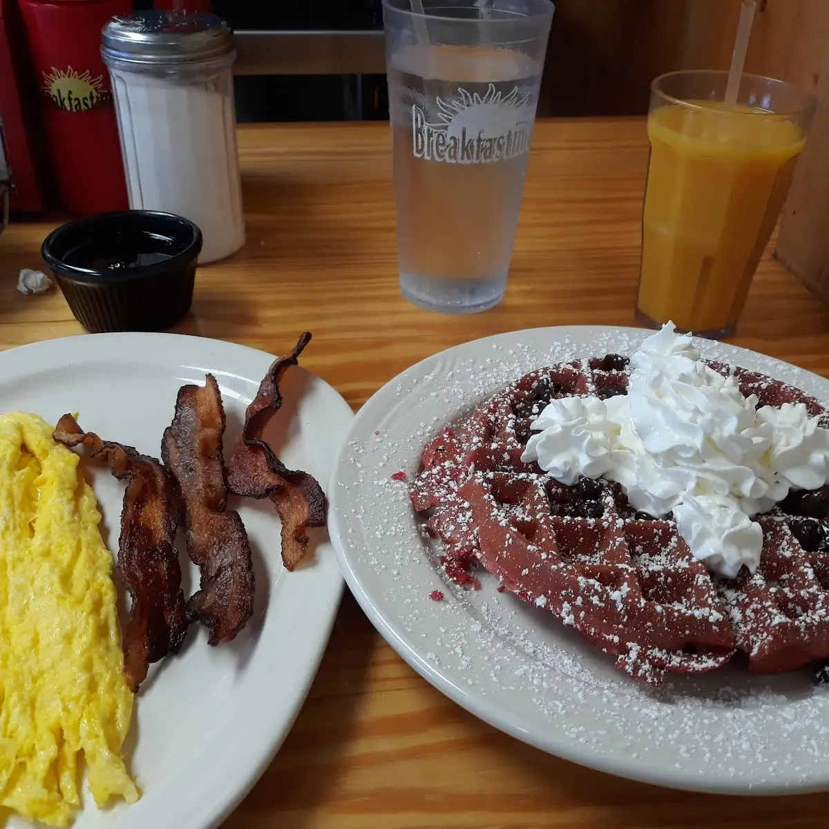 Red Velvet Belgian Waffle with Chocolate Chips