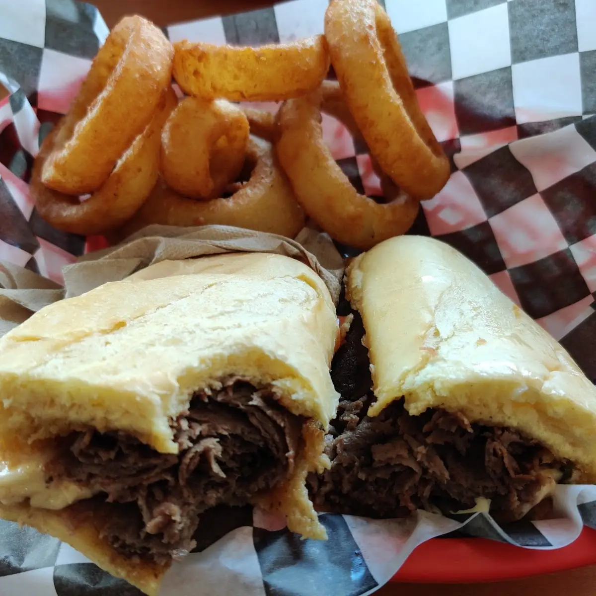 Steak & Cheese Sub with Onion Rings