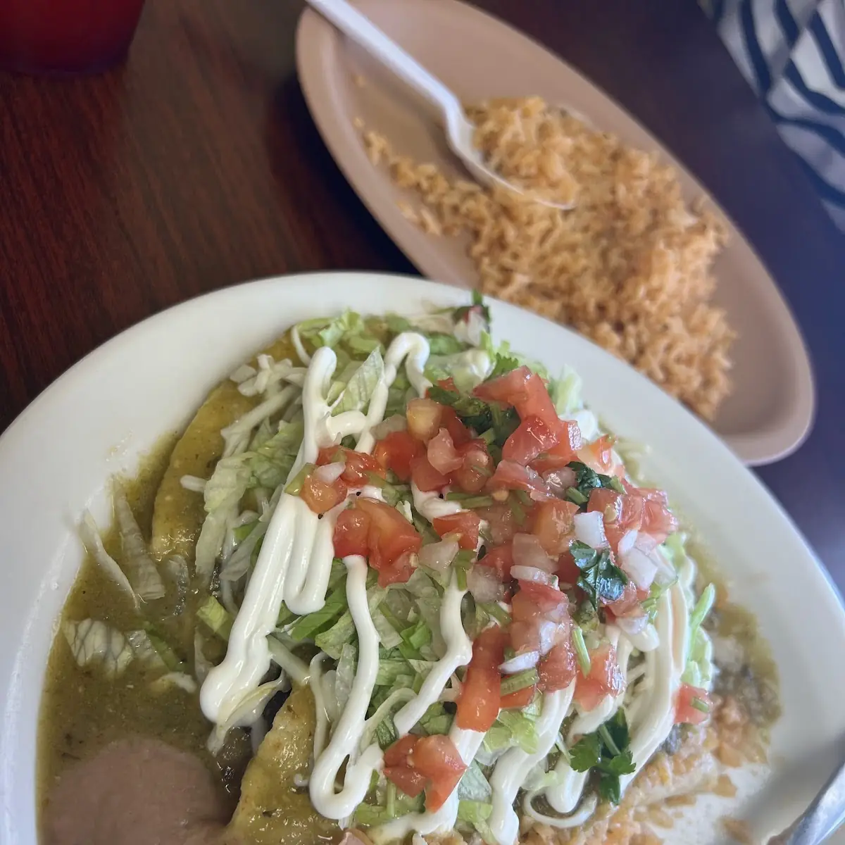 Enchiladas Rice and Refried Beans