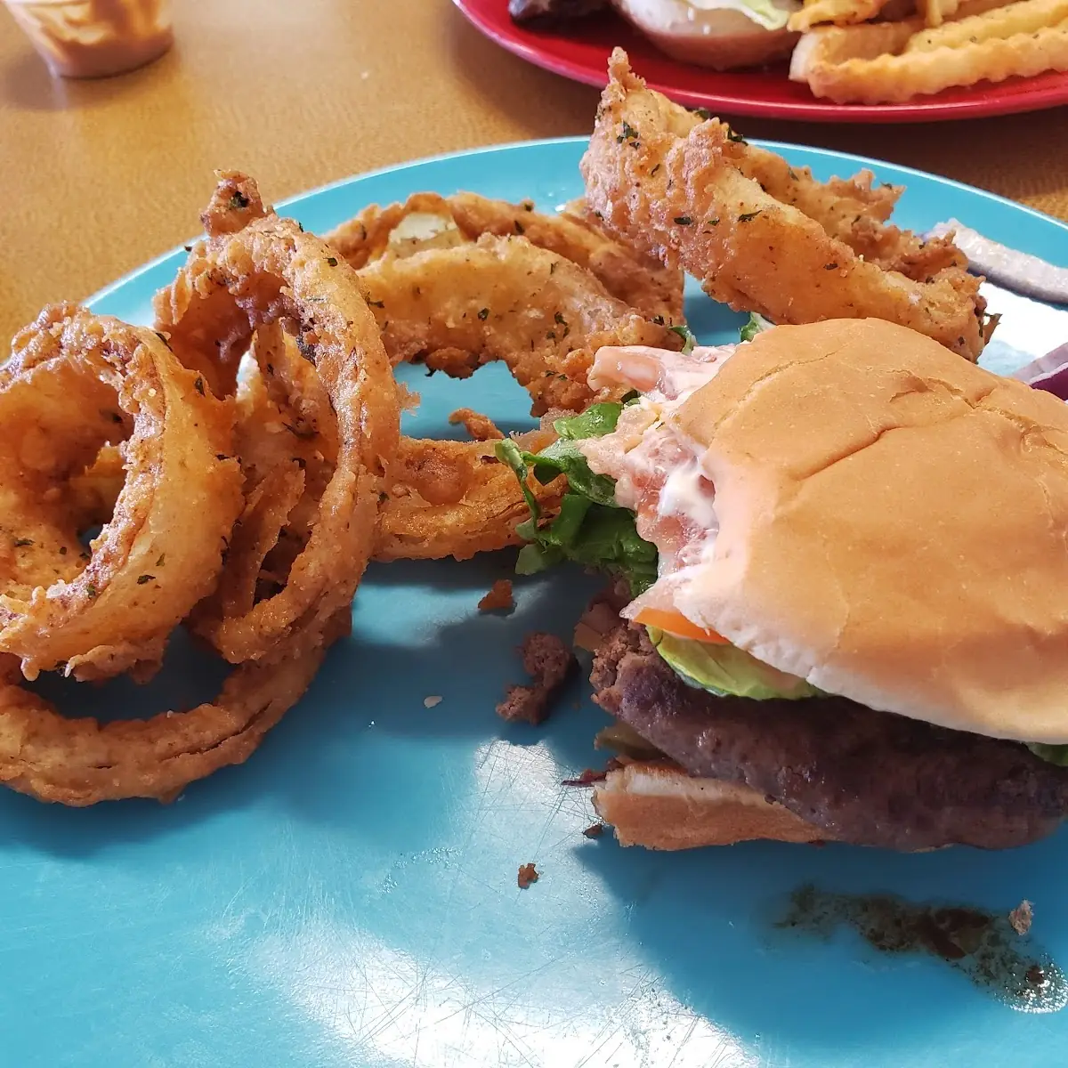 Deluxe Burger and Onion Rings
