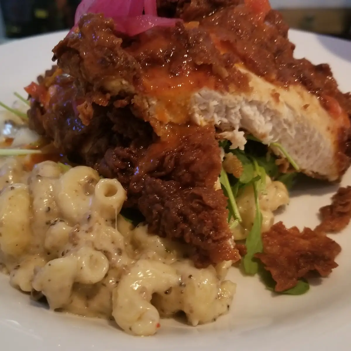 Fried Chicken w Wild Mushroom Mac