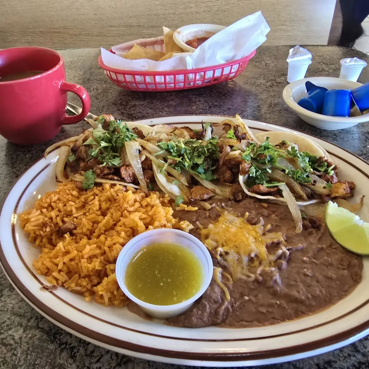 Fajitas Aguascalientes Served with Rice and Beans