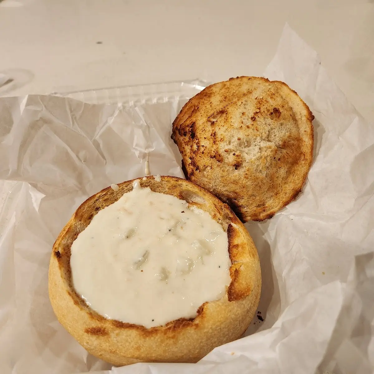 Sourdough Bread with Clam Chowder Soup